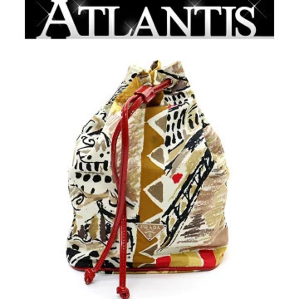 Prada Triangle Logo Drawstring Bag Handbag Beige